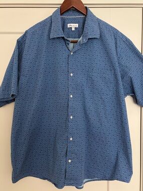 Peter Millar Navy Blue Short-Sleeve Button-Down Shirt